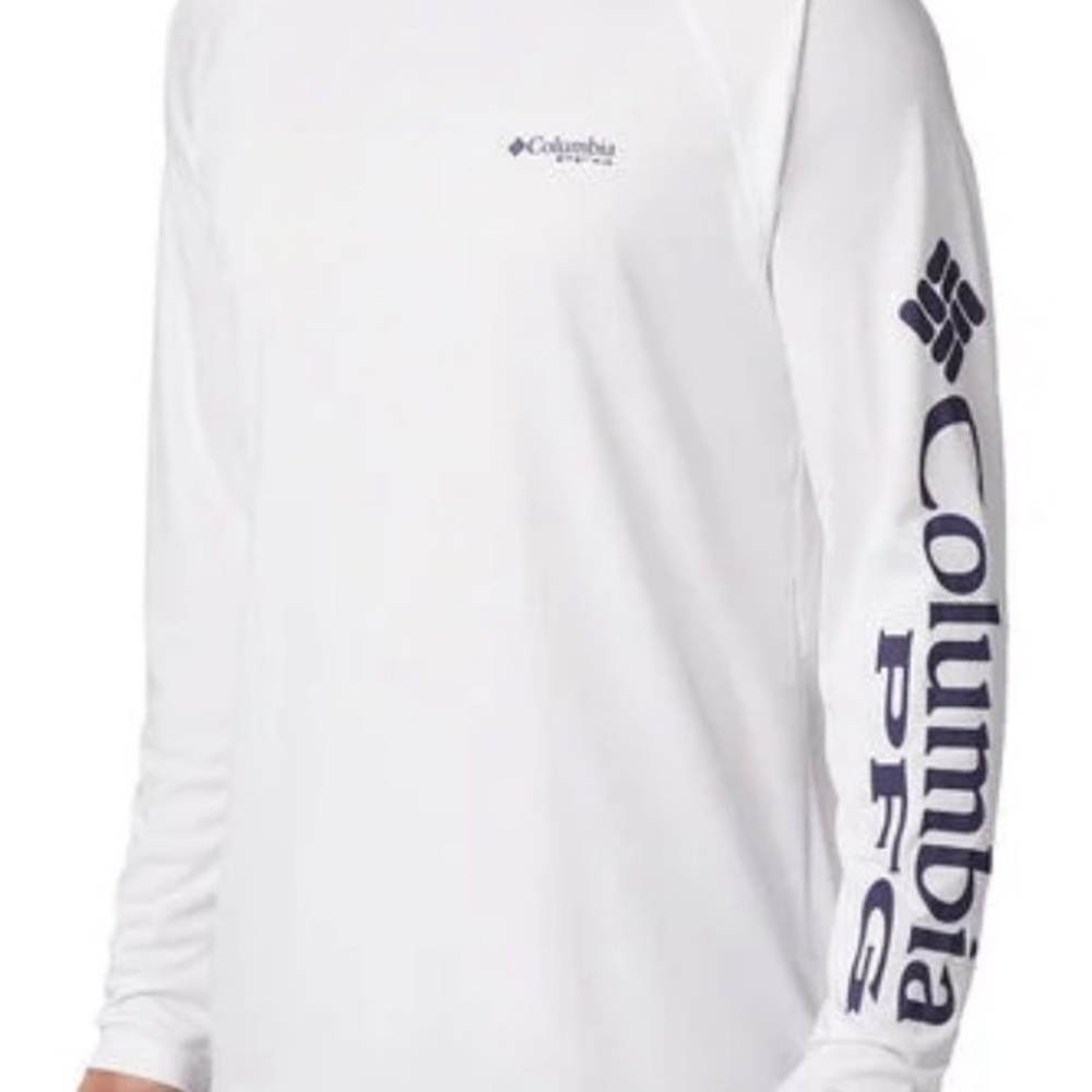 Columbia White Men’s XXL Hooded Performance Long Sleeve with Navy Sleeve Logo
